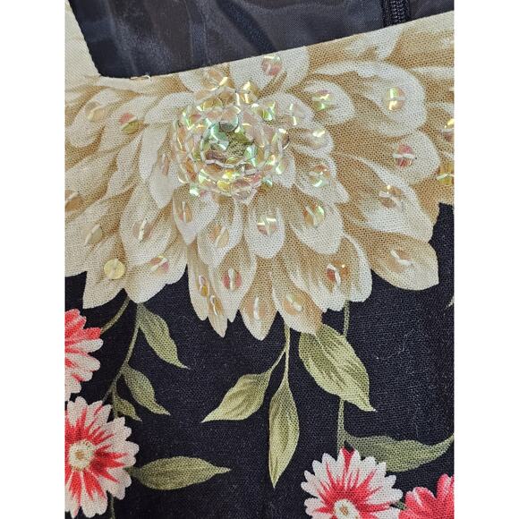 Floral Sequined Sheath Dress SIZE 12 Spring Floral Linen/Rayon Embellished - Picture 4 of 8